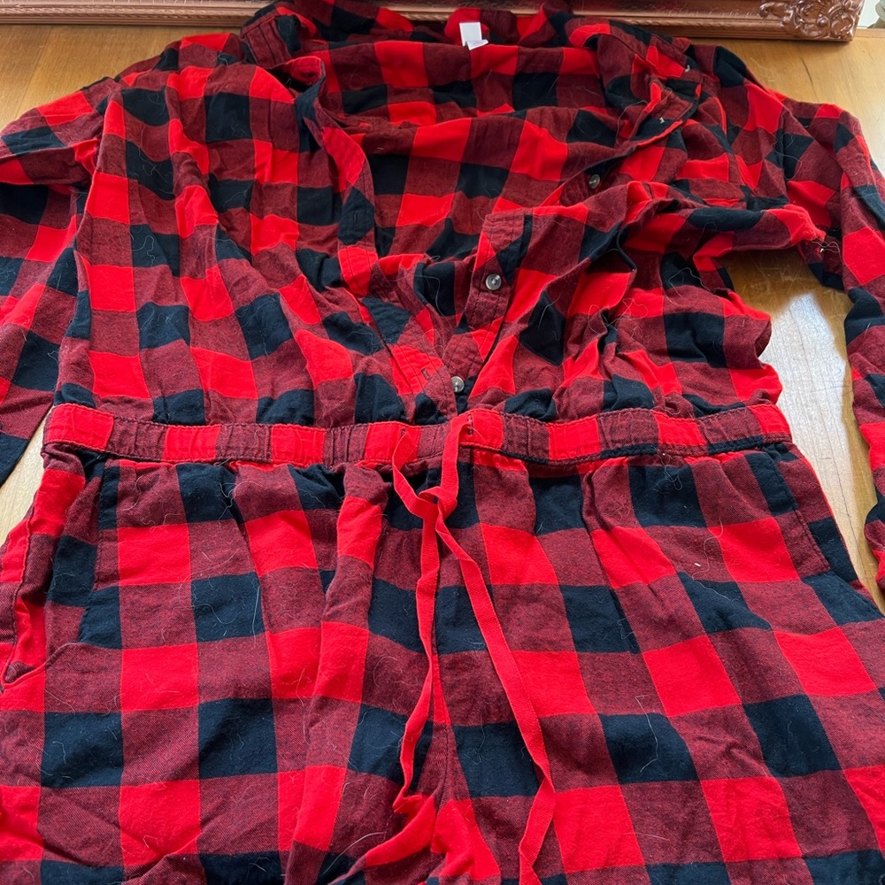 Xhiliration Red and Black Plaid Sleep Romper